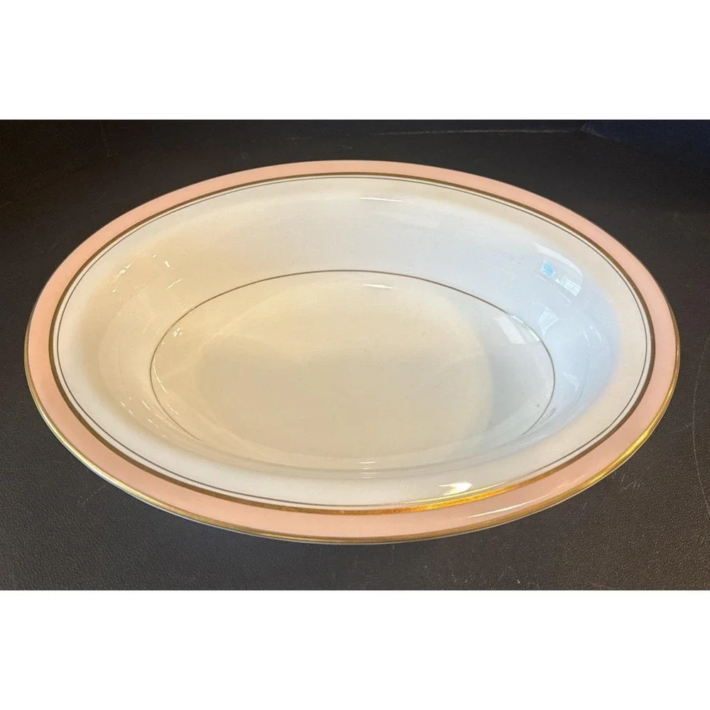 Royal Worcester Howard Pink Gold Trim Oval Vegetable Serving Bowl England Retro